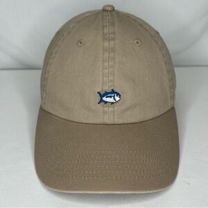 Southern Tide Khaki, Blue Fish Logo Baseball Cap Hat. Back Strap Adjustable